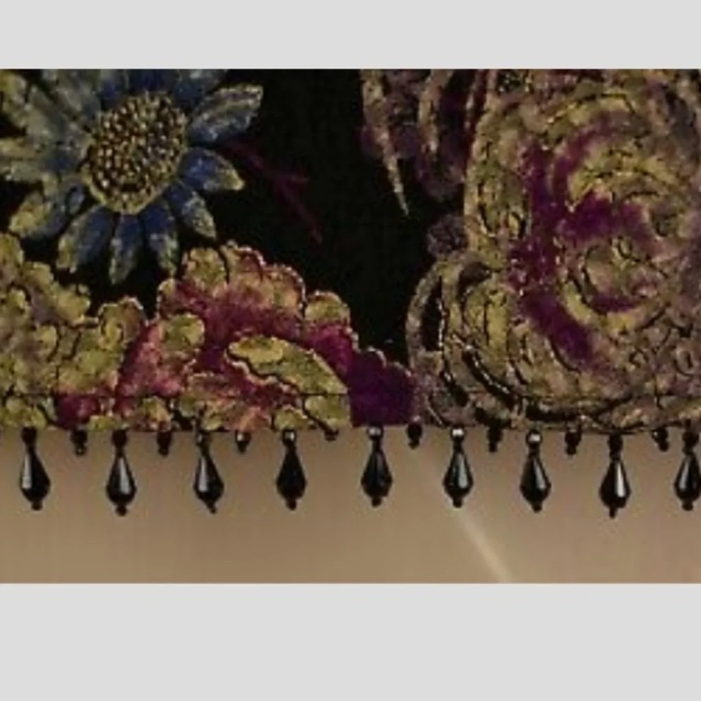 MSK Jacket Textured Floral Gold Beaded Fringe Hem Black Purple - Picture 3 of 9